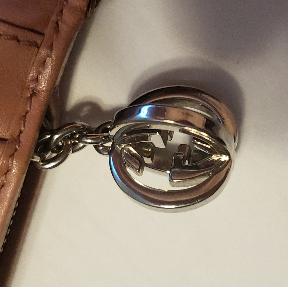 Vintage GUCCI Monogram Leather Wallet PINK INSIDE Silver 3D Zipper PULL - Picture 7 of 12